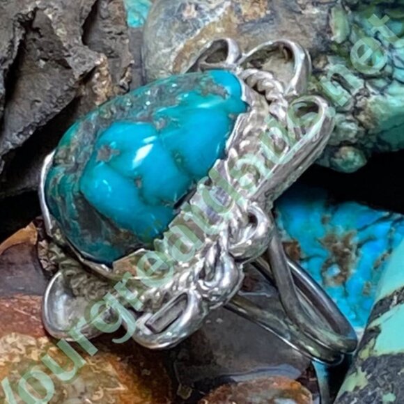 Vintage 1970s Nugget Turquoise Ring Sterling Silver Size 5.5 - Picture 3 of 5